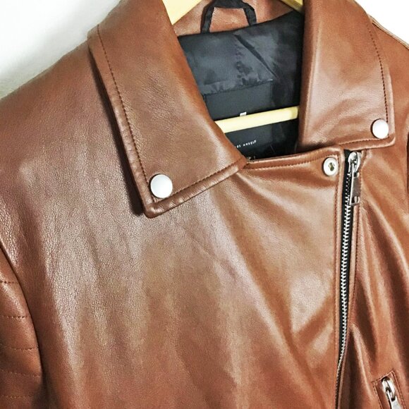 7 For All Mankind Brown Faux Leather Moto Jacket - Picture 2 of 11